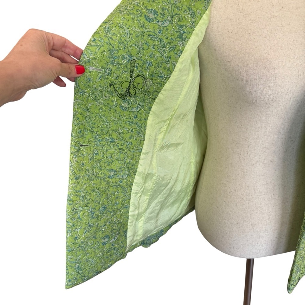 Vintage 90s y2k Tracy Feith Silk Green Paisley Quilted Blazer Jacket sz 2 XS - Picture 11 of 13